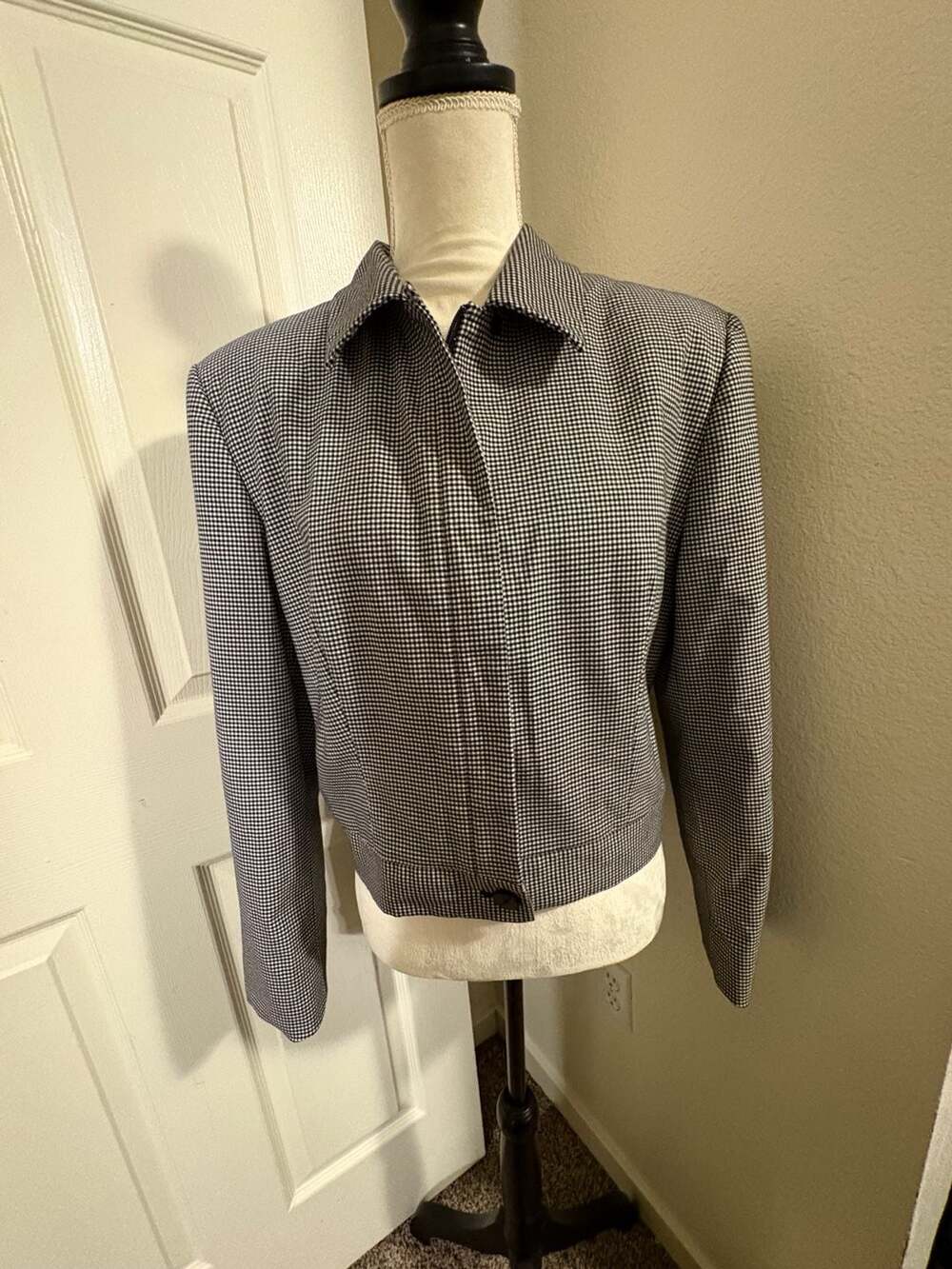 Vintage 90’s Nygard Collection Houndstooth Black & White Lined Cropped Jacket